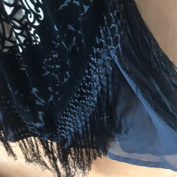 AUTHENTIC VINTAGE 90S VELVET BURNOUT DRESS SHEER LACE FRINGE GRUNGE GOTH S - Picture 7 of 9